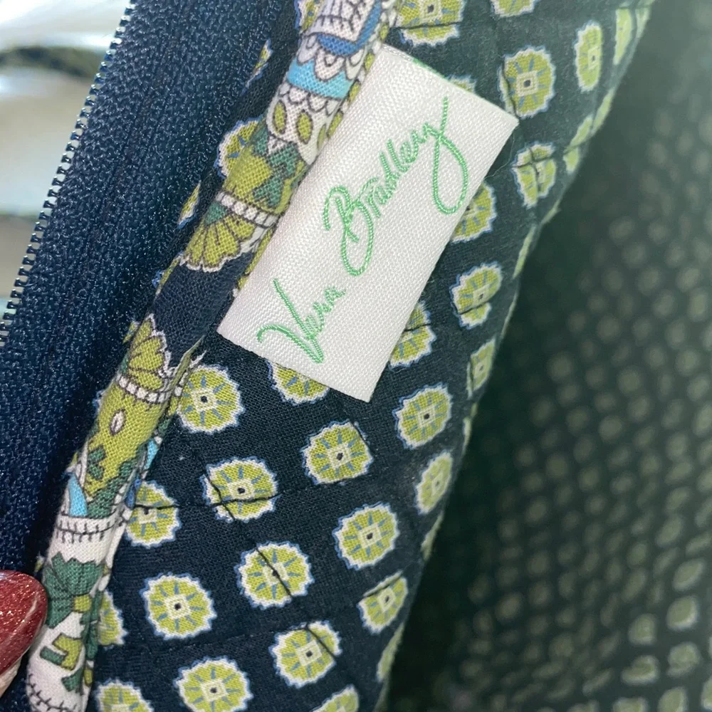 Vera Bradley Quilted Mini Backpack Purse Green Navy Blue - Picture 5 of 11